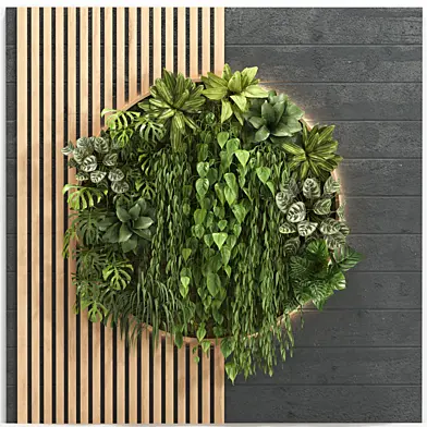 interior partition wall with wooden flower box