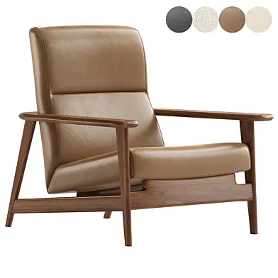Mid Century Show Wood High Back Leather Chair