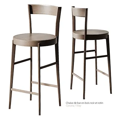 Chaise de bar en bois noir et rotin