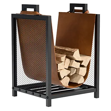 Tabinda Firewood Holder Rack with Brown Leatherette