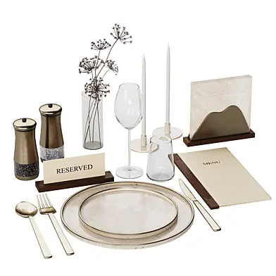 Restaurant Tableware. Beige and Gold