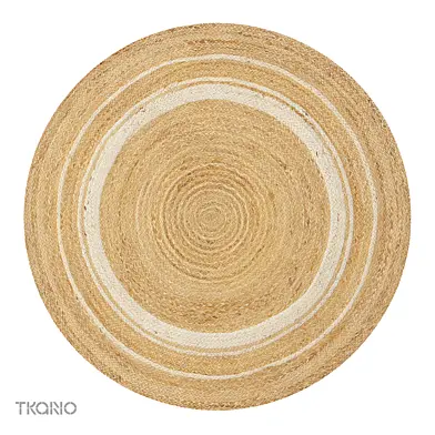 OM_Ковер из джута круглый с вставками белого цвета из коллекции Ethnic, Tkano