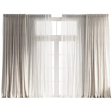 Pinch Pleat Linen Curtain with Tulle