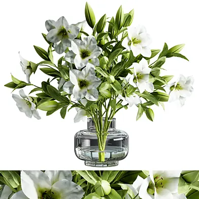 bouquet of lilies inserted into a glass vase