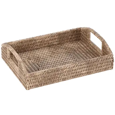 Artifacts Trading Company Artifacts Rattan Rectangular Vanity Tray With High Handles
