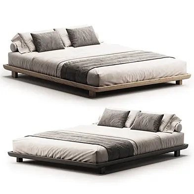 Japanese Style Walnut Queen Floor Bed