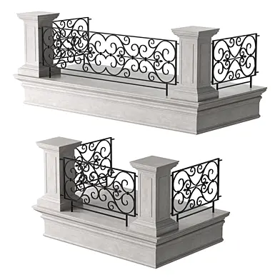 Classic Marble Balcony with Wrought Iron Railings and Square Columns