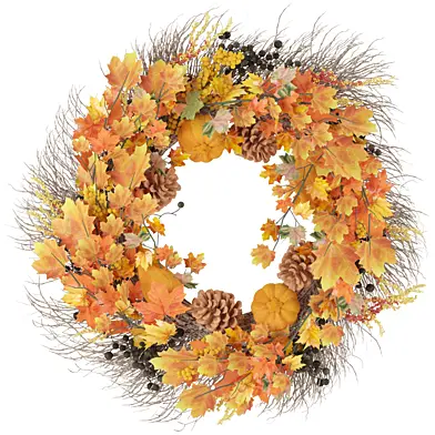 National Tree Company Artificial Autumn Wreath with Pumpkins Gourds