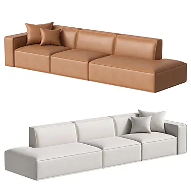 Japandi Brown Leather Sofa