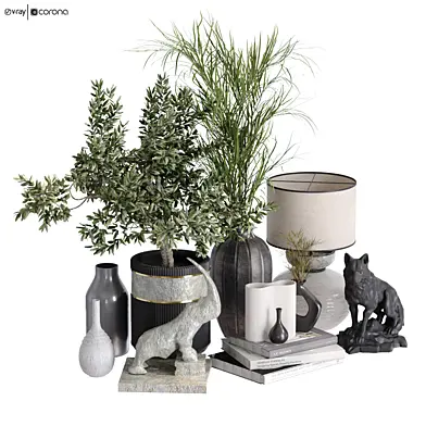 Decoration set with green plant and sculp set 561