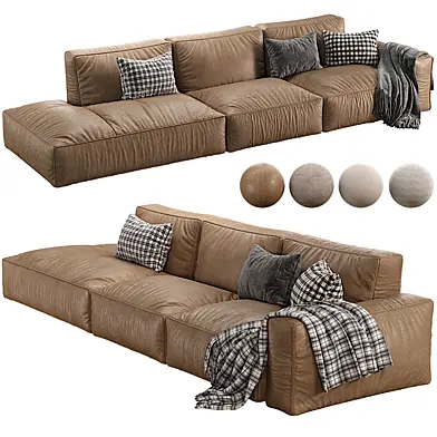Japandi Brown Leather Sofa