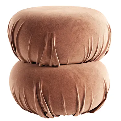 Ruched Dark Beige Velvet Pouf