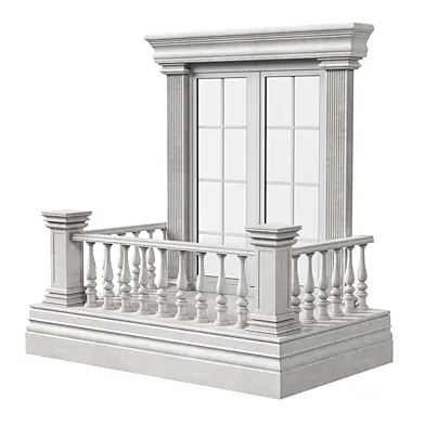 Classical Window Balcony with Marble Baluster Detailing - Facade Element