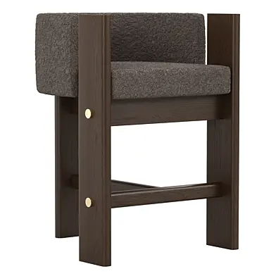Modern Walnut Timber Solid Brass and Boucle Malta Barstool