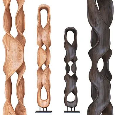 Twisting Wood Carved Sculpture on Stand