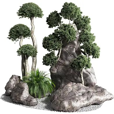 Backyard and landscape vertical topiary garden and rocks 438