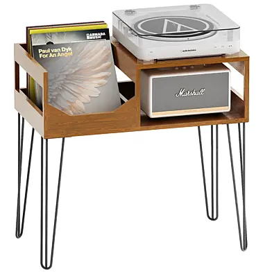 record player stand with vinyl record storage
