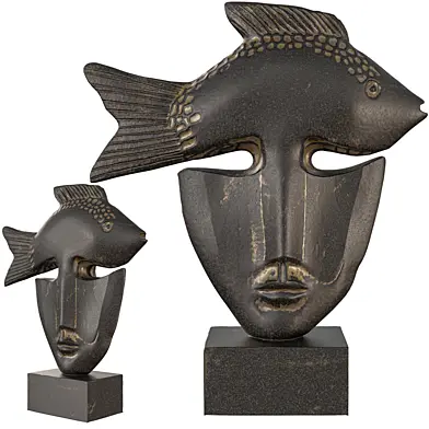 Surreal Fish Crown Face Sculpture