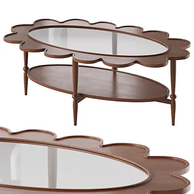 Flower Vintage Coffee Table of Wood and Glass