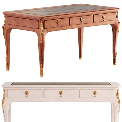Scrivania francese con piano in pelle e intarsio
