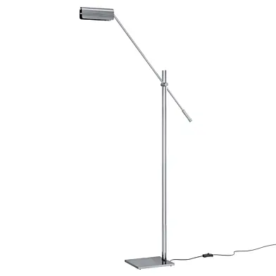 Wall mounted reading floor lamp in satin nickel finish