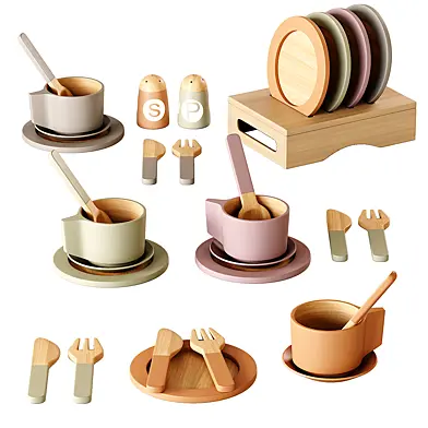 Toy Dishes Wooden Kitchen Set