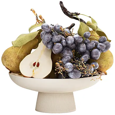 bowl of pearls and black grapes