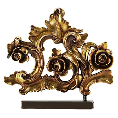 Roselle – Ornate Gold Floral Sculpture on Brown Base