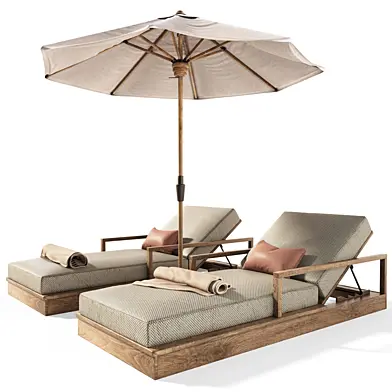 Wooden Loungers With Umbrella