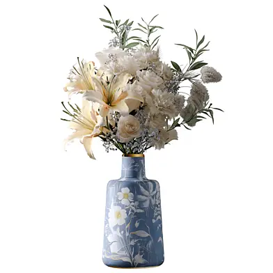 bouquet of yellow flowers in a blue chinese vase 45