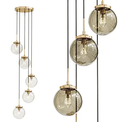 Modern Staircase Clear Globe Bubble Glass Linear Chandelier 5 Lights Brass Pendant