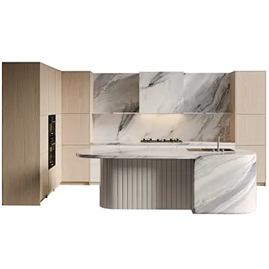 modern kitchen with wood & marble set 09