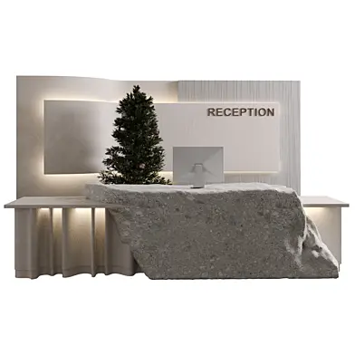 minimal reception desk with microcement & stone 07