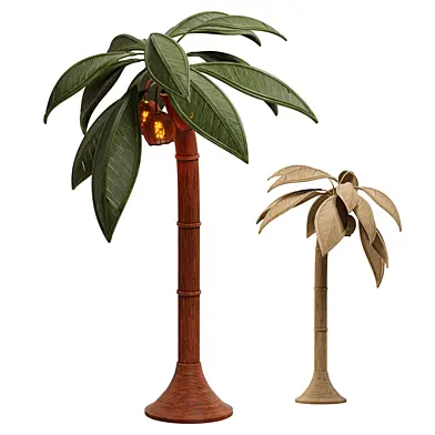 Rattan and Wicker Palm Tree Floor Lamp