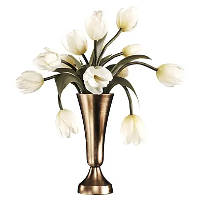 Ivory Tulips in Brass Vase