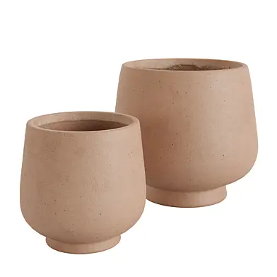 Set of 2 Handmade Stoneware Footed Pots in Tan
