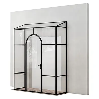 Elegant Black Frame Glass Entrance with Arched Door (Open/Closed)