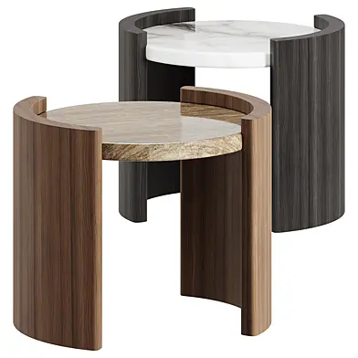 Travertine Marble Side Table Natural Oak
