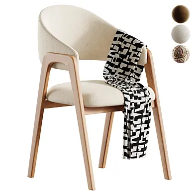 Dining chair with a sculptural wooden frame and an upholstered seat