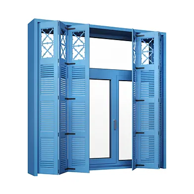 Mediterranean Blue Shutter Window Set (Open/Closed)