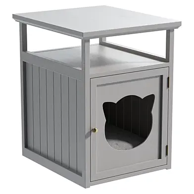 Grey Wooden Cat Cave Nightstand