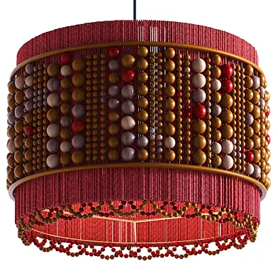 Boho Chic Red Fabric Pendant with Multi-colored Wooden Beads 1125