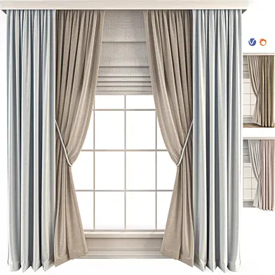 Modern Curtain Set With Roman Blind Vol16