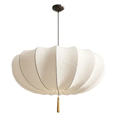 Traditional Japanese Round Iron Frame Fabric Shade Light Chandelier