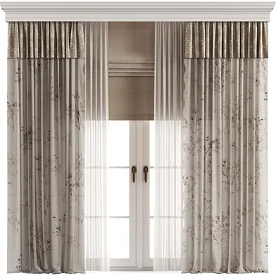 Floral Curtain Set with Lining, Window & Roman Shade