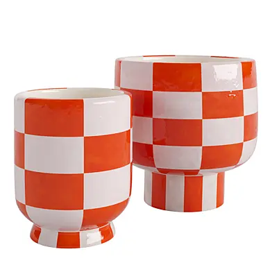 Orange checkered ceramic vase
