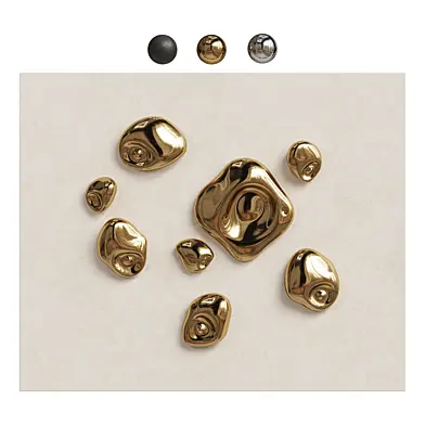 Modern Liquid Gold Pebble Wall Sculptures Set