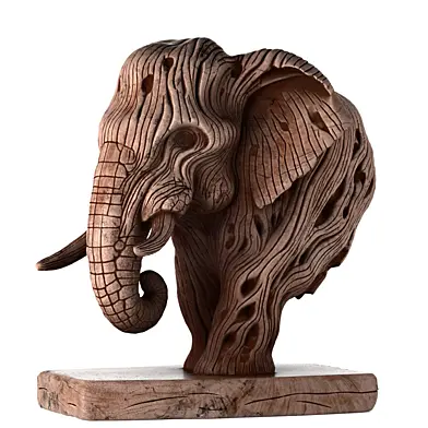 Hand-Carved Driftwood Elephant Sculpture