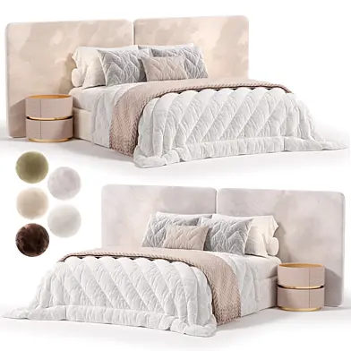 Modern Extended Headboard Boucle Bed
