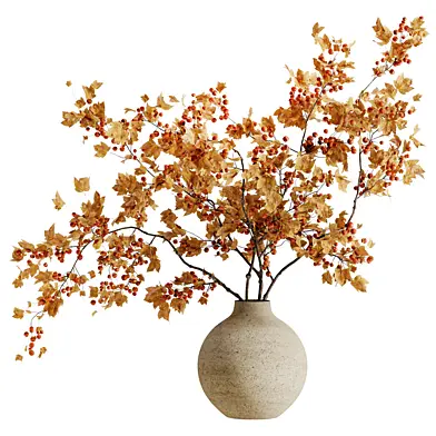 Red Maple Branch Bouquet in a Clay Pot 226